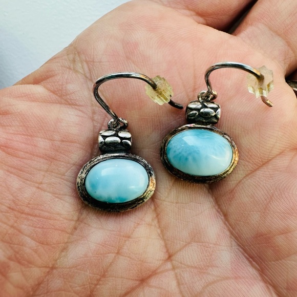 925 Blue Stone sterling silver dangle drop boho bohemian chic earrings - Picture 5 of 5